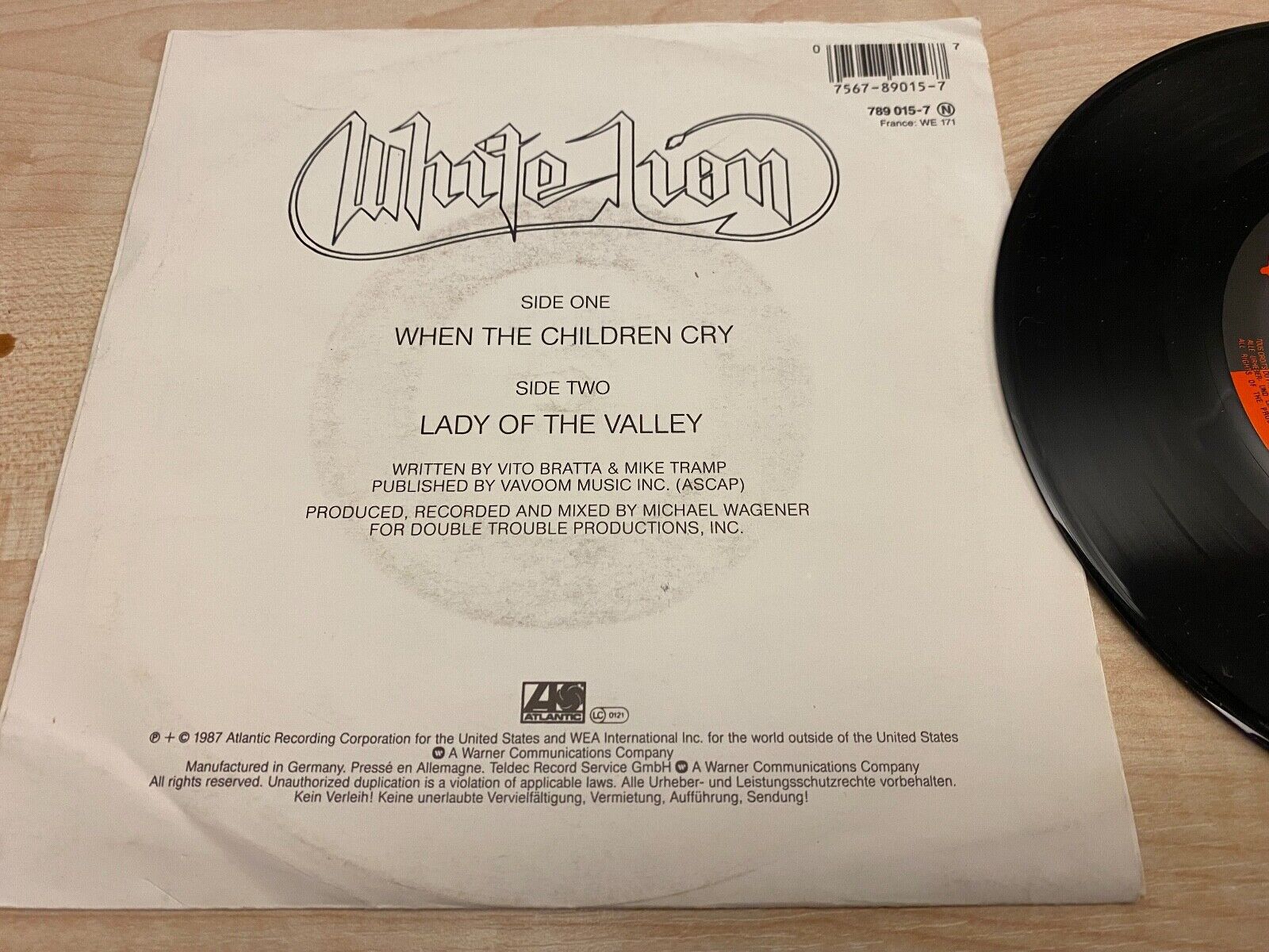 WHITE LION WHEN THE CHILDREN CRY/LADY OF THE VALLEY 1987 GERMAN SINGLE ATLANTIC*