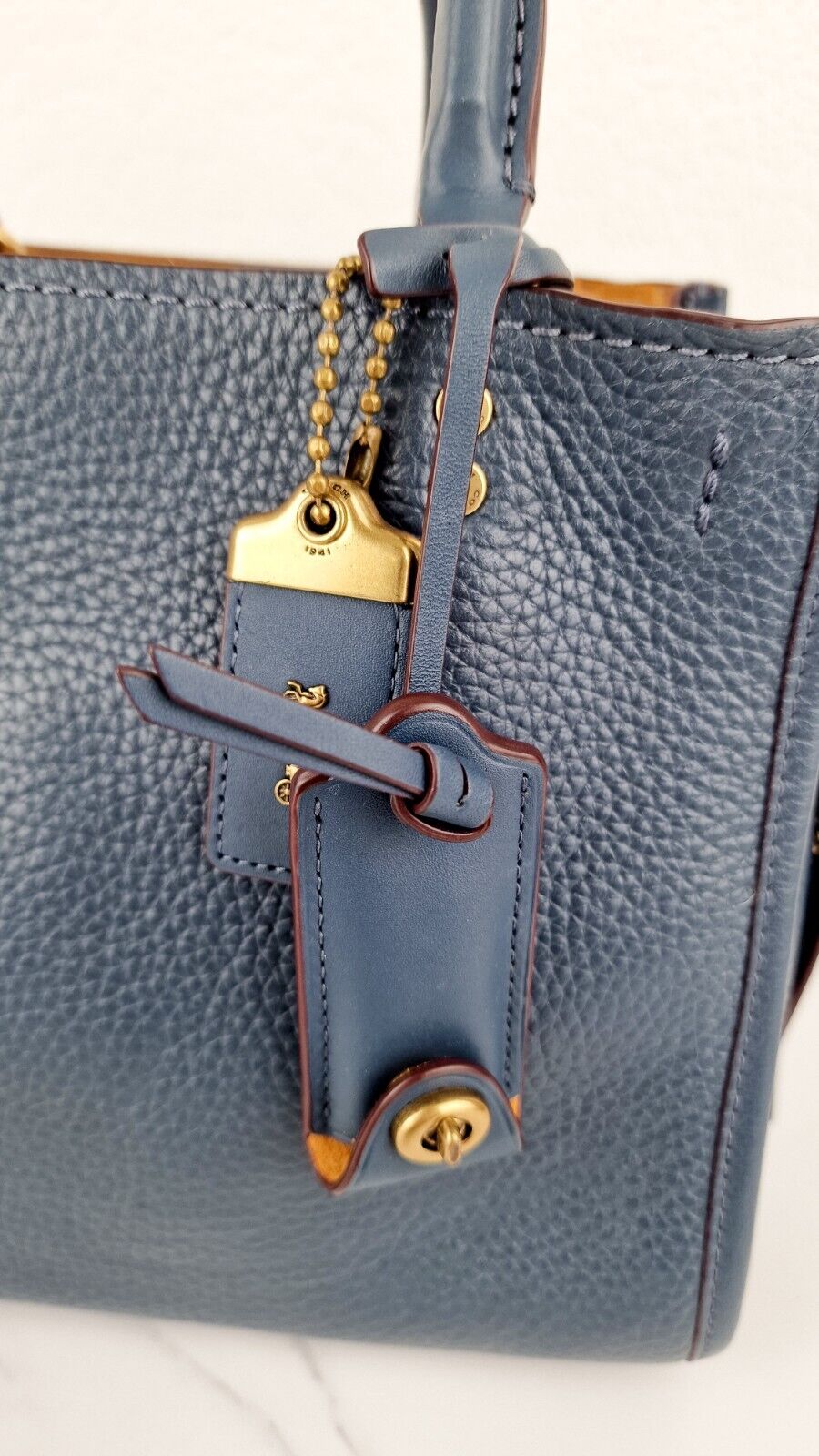 Coach Rogue 25 Dark Denim Blue 1941 Shoulder Bag Navy Pebble Leather 54536