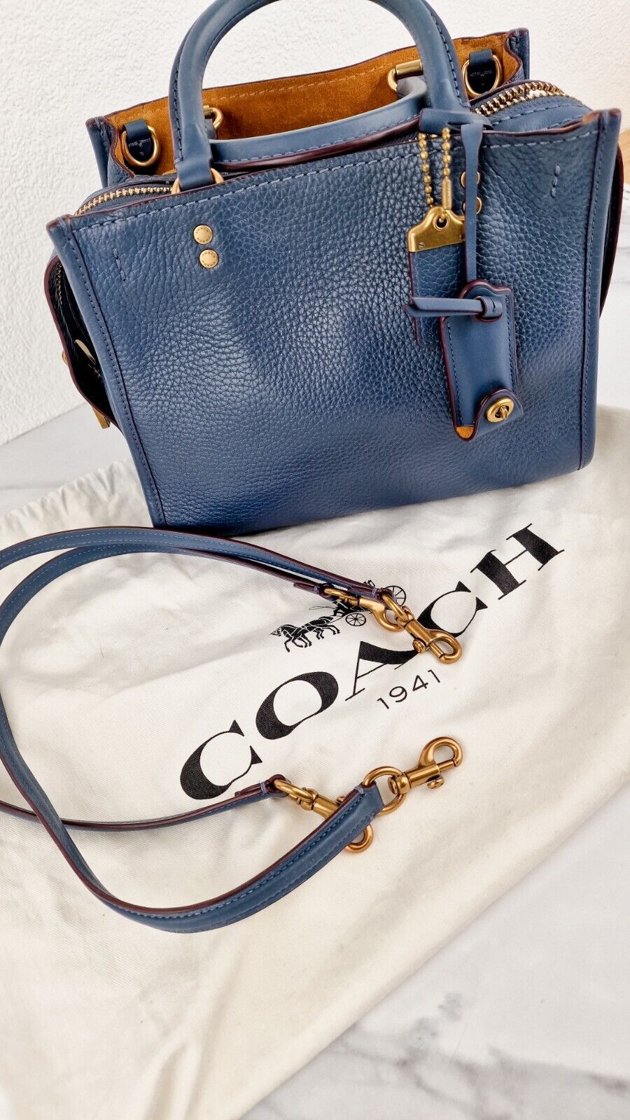 Coach Rogue 25 Dark Denim Blue 1941 Shoulder Bag Navy Pebble Leather 54536