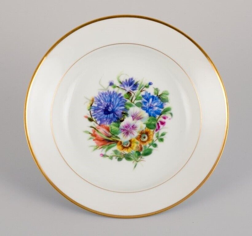 Bing  Grøndahl four deep plates with flowers and gold decoration