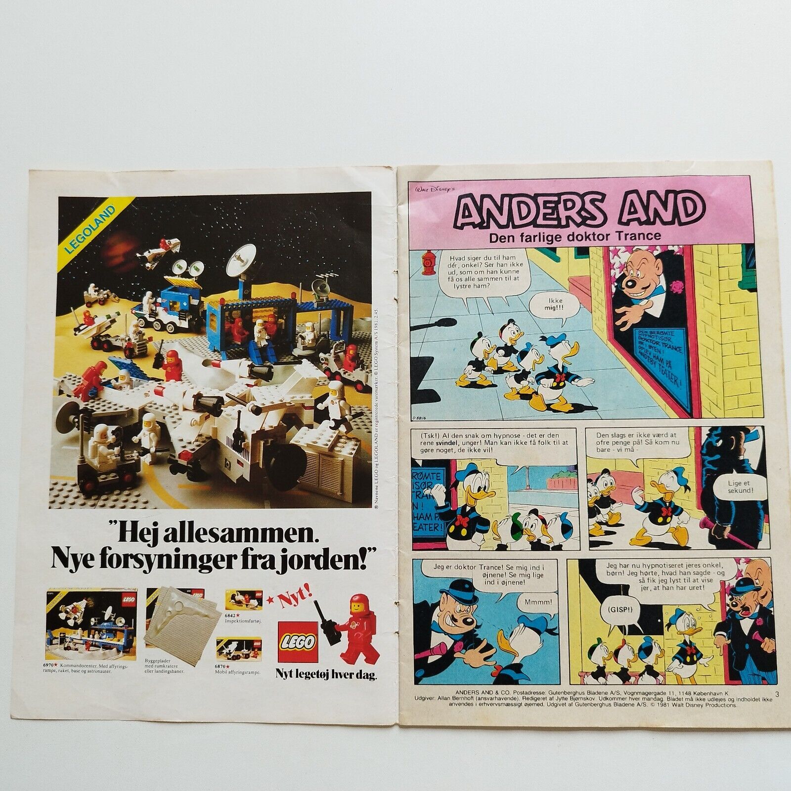 Danish comic  "Anders And  Co " no 49 1981 Donald Duck Lego and Kodak ads