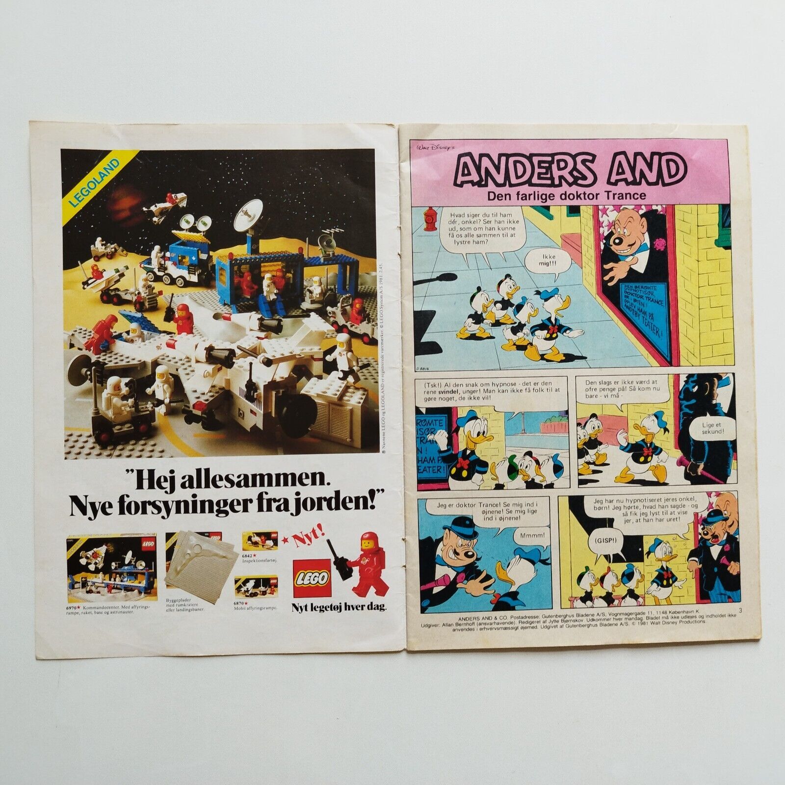 Danish comic  "Anders And  Co " no 49 1981 Donald Duck Lego and Kodak ads