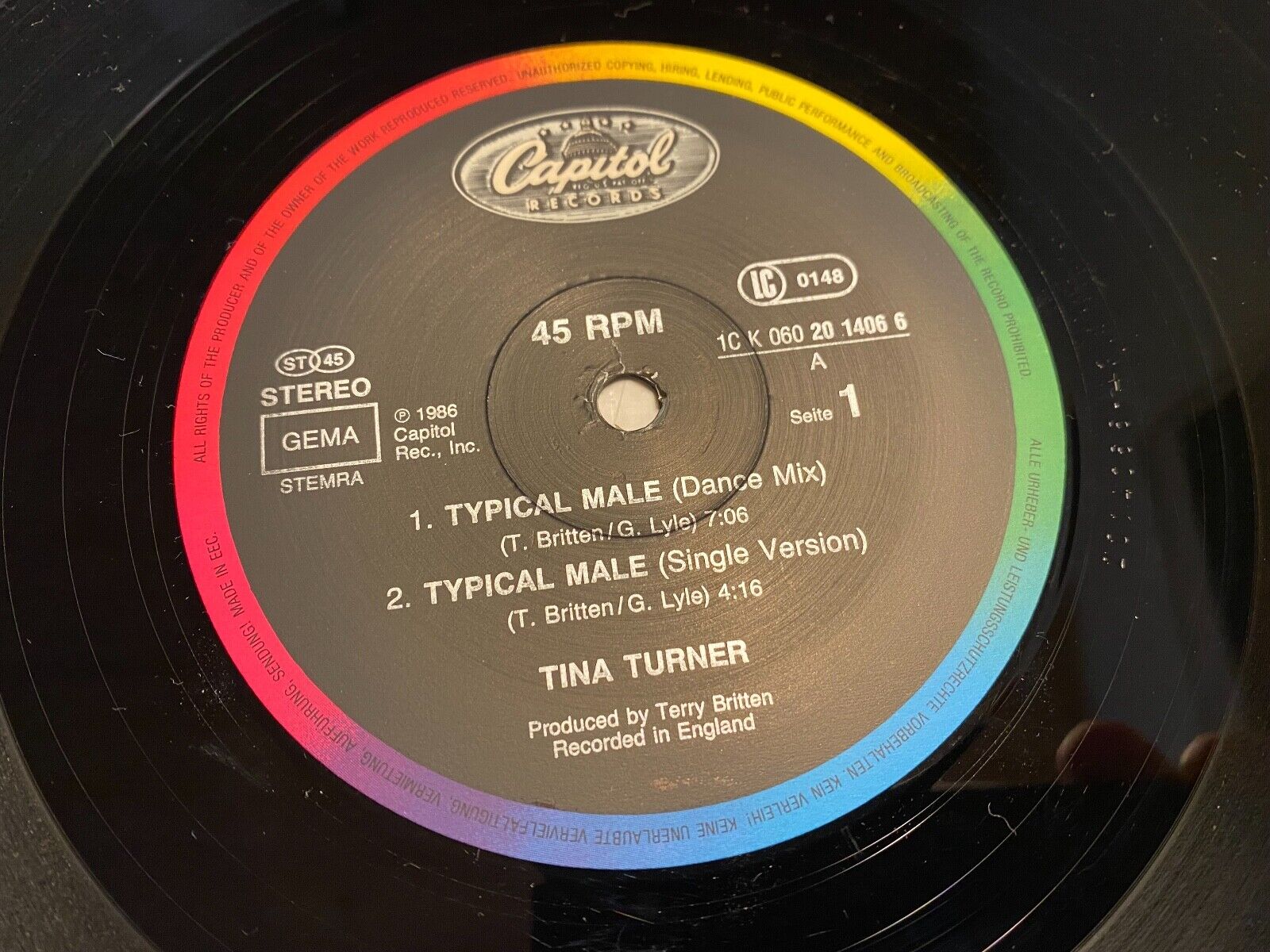 TINA TURNER "TYPICAL MALE" EXTENDED REMIXES 1986 CAPITOL RECORDS GERMAN PRESSING