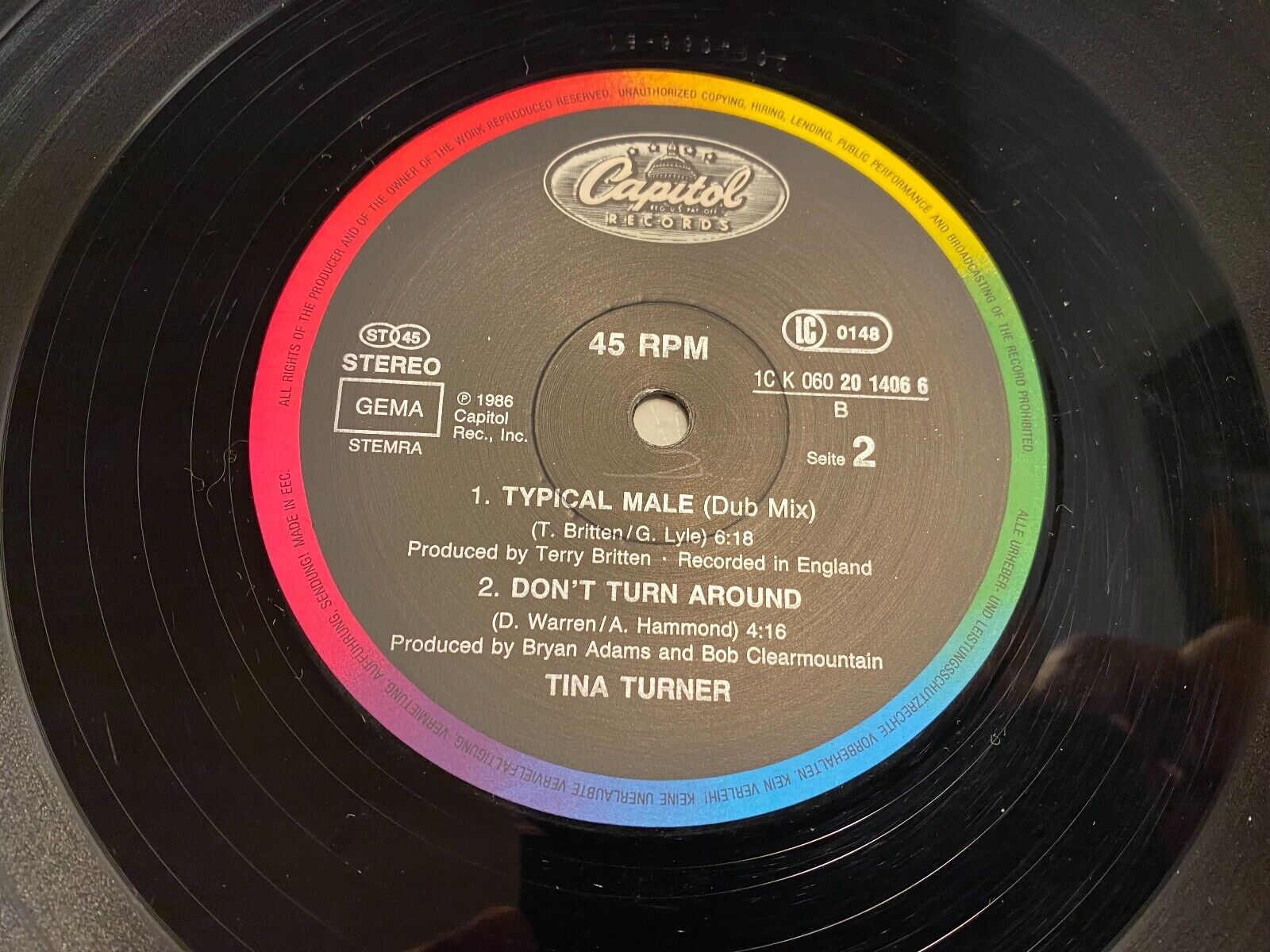 TINA TURNER "TYPICAL MALE" EXTENDED REMIXES 1986 CAPITOL RECORDS GERMAN PRESSING