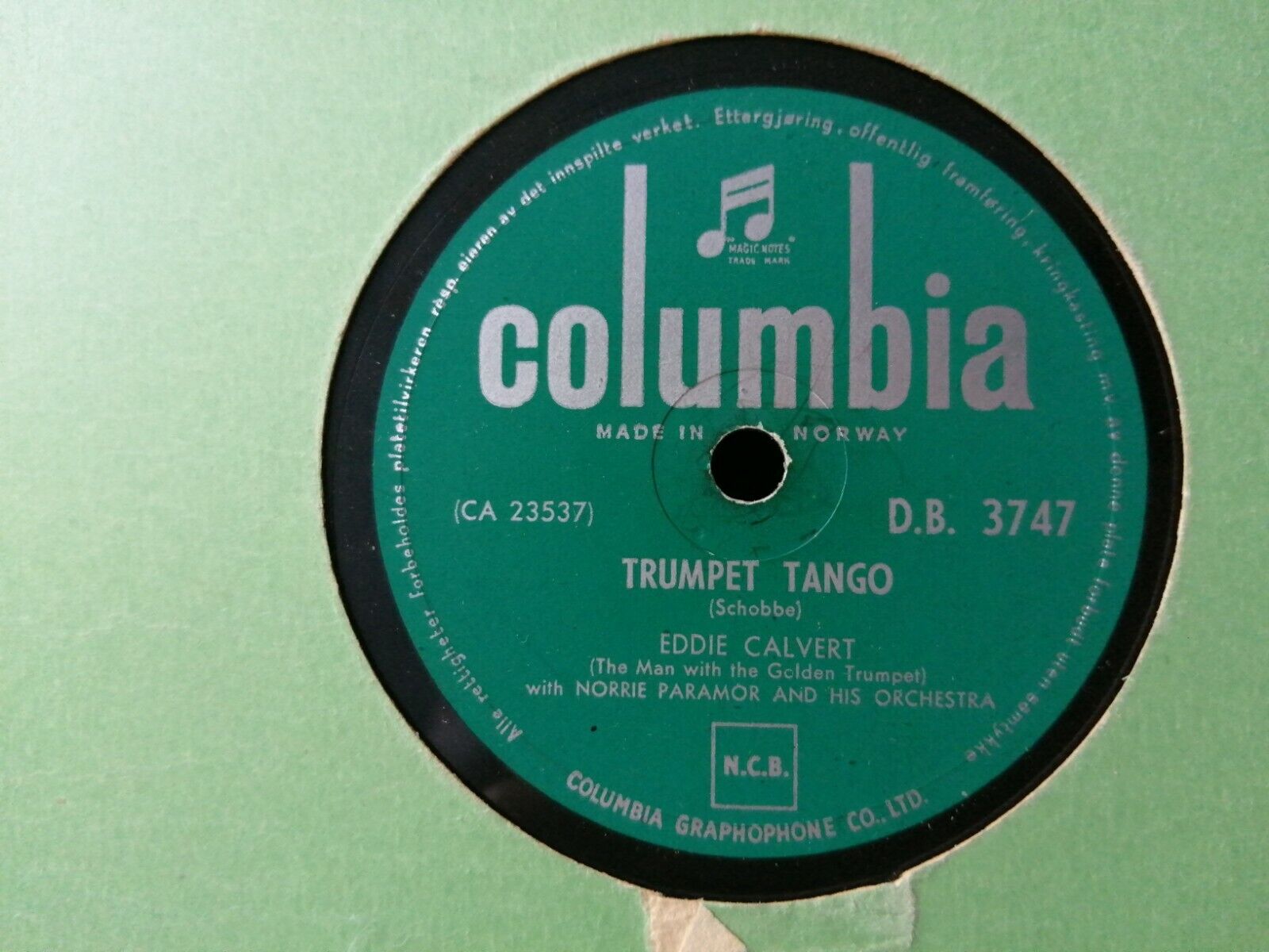 78 RPMEDDIE CALVERT Zambezi /Trumpet Tango Columbia DB3747 Very Good