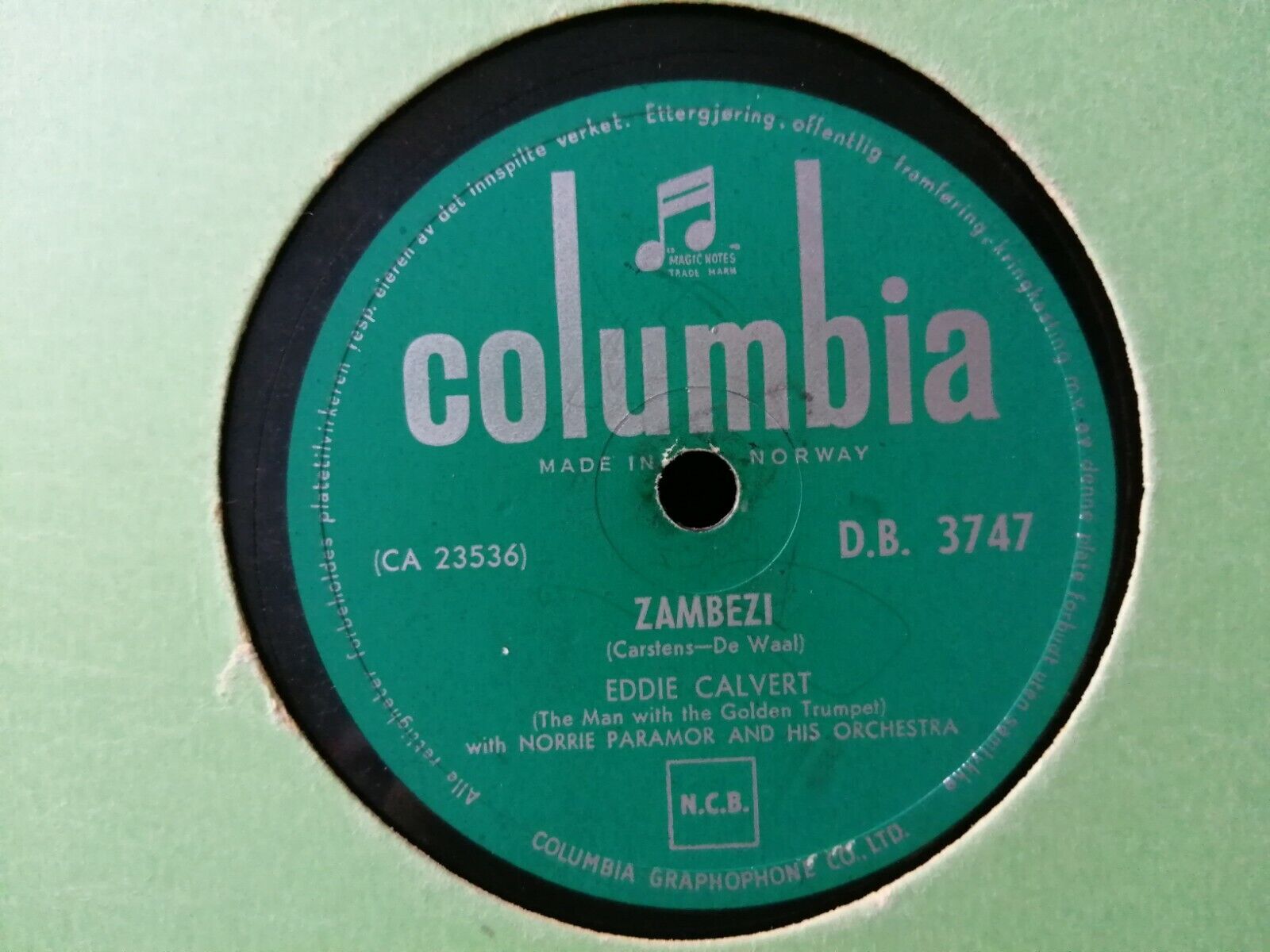 78 RPMEDDIE CALVERT Zambezi /Trumpet Tango Columbia DB3747 Very Good