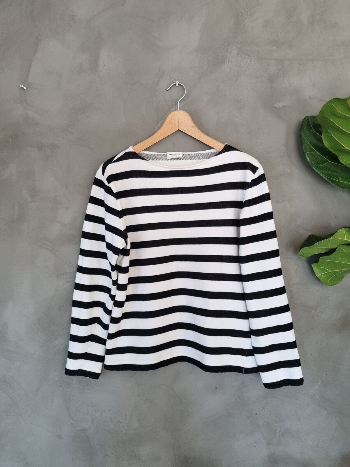 **Saint Laurent** White Black Striped Cotton Jumper Size Small