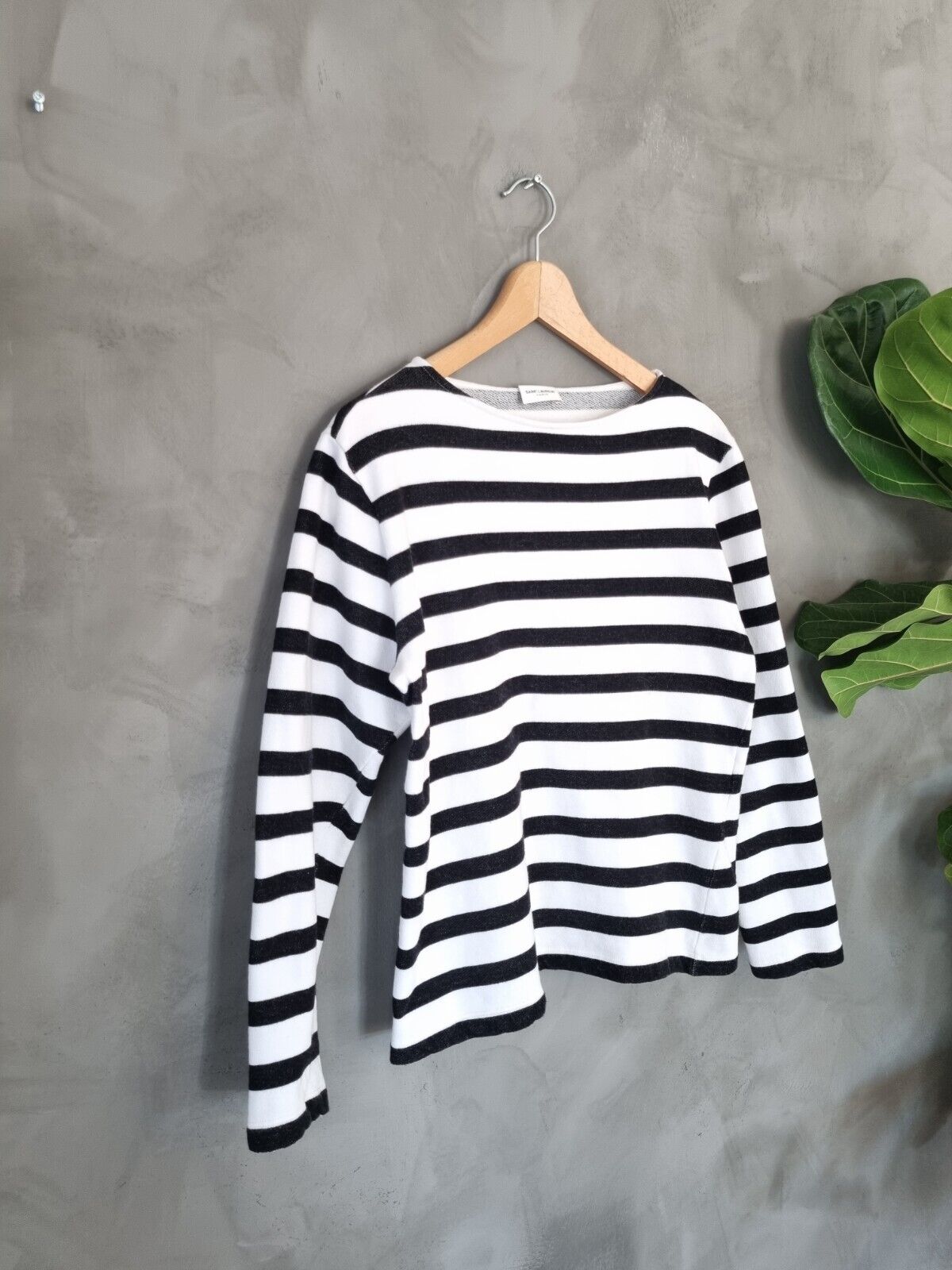 **Saint Laurent** White Black Striped Cotton Jumper Size Small