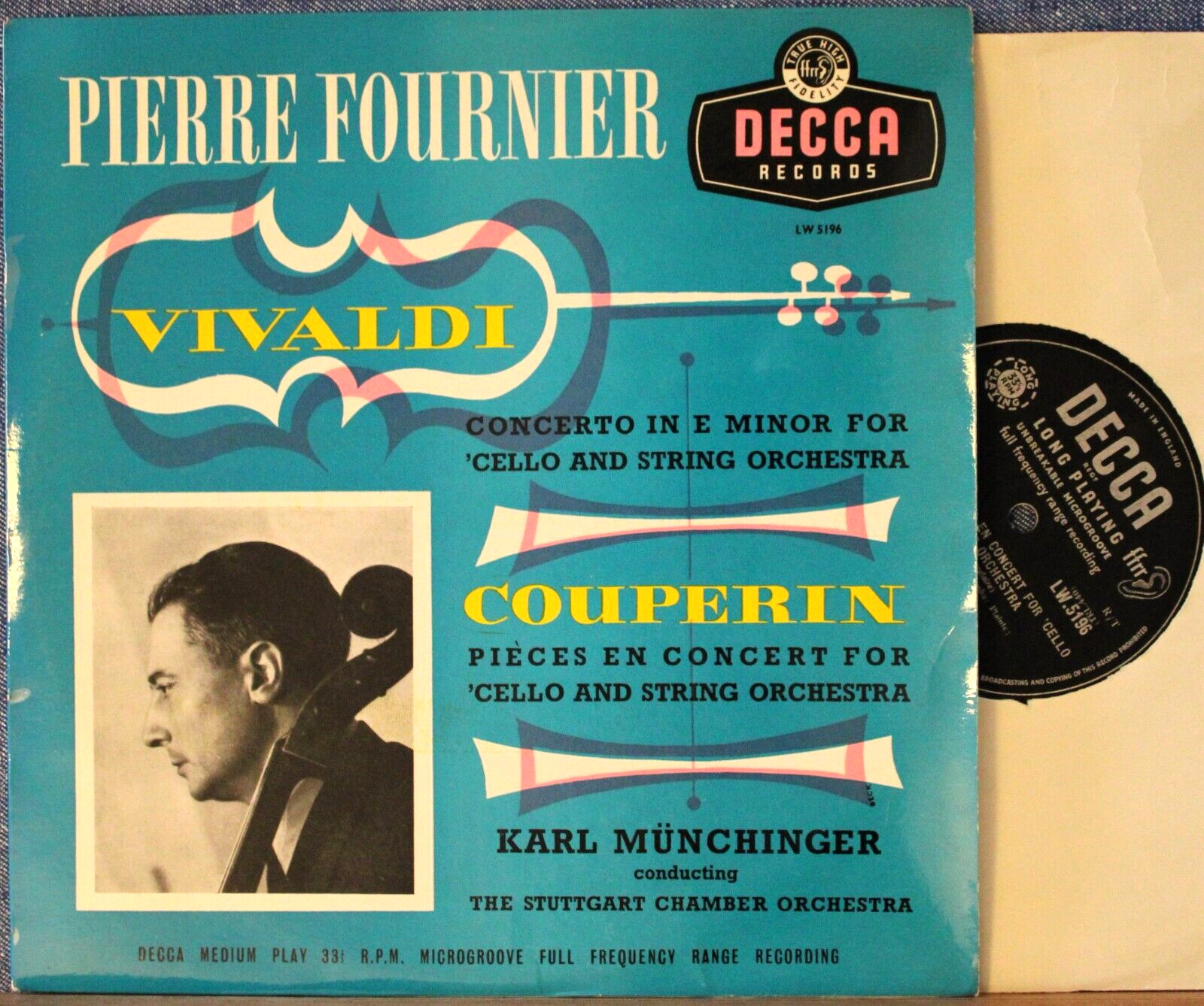 Fournier; Münchinger Vivaldi+Couperin (Cello concertos) Decca LW 5196 (10") NM