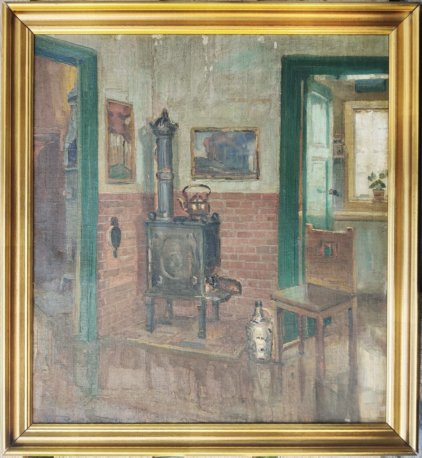 Knud Jespersen (1879-1954): INTERIOR WITH CAST IRON STOVE, original oil painting