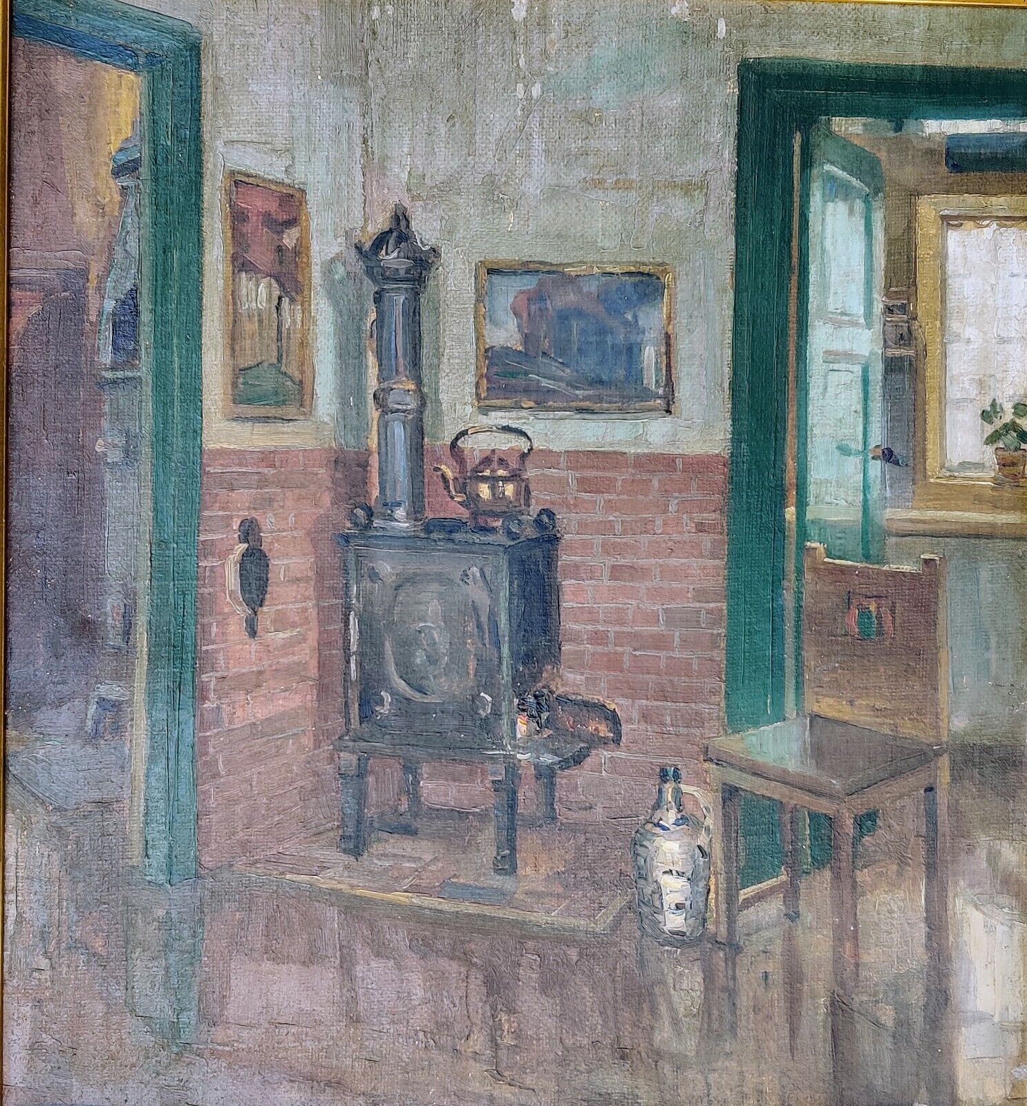 Knud Jespersen (1879-1954): INTERIOR WITH CAST IRON STOVE, original oil painting