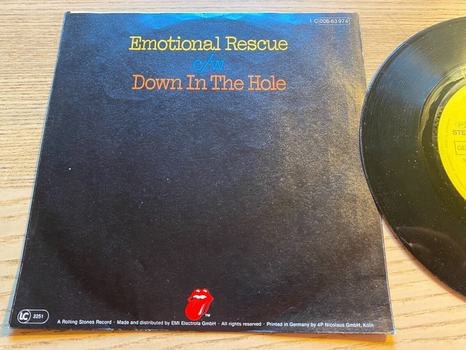 THE ROLLING STONES "EMOTIONAL RESCUE / DOWN IN THE HOLE " 1980 WEST GERMANY RARE