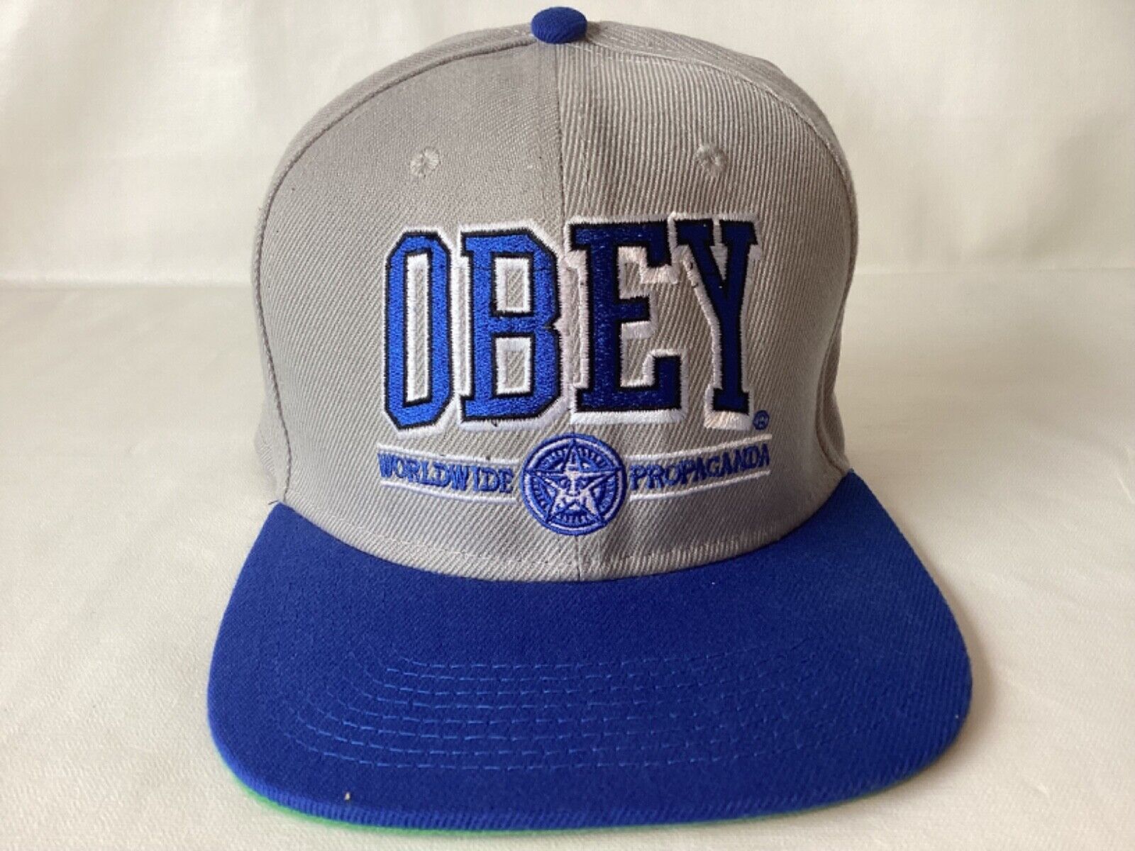 OBEY Hat Cap Snapback Blue/Grey/Green - Embroidered Patch OSFA Flat Bill