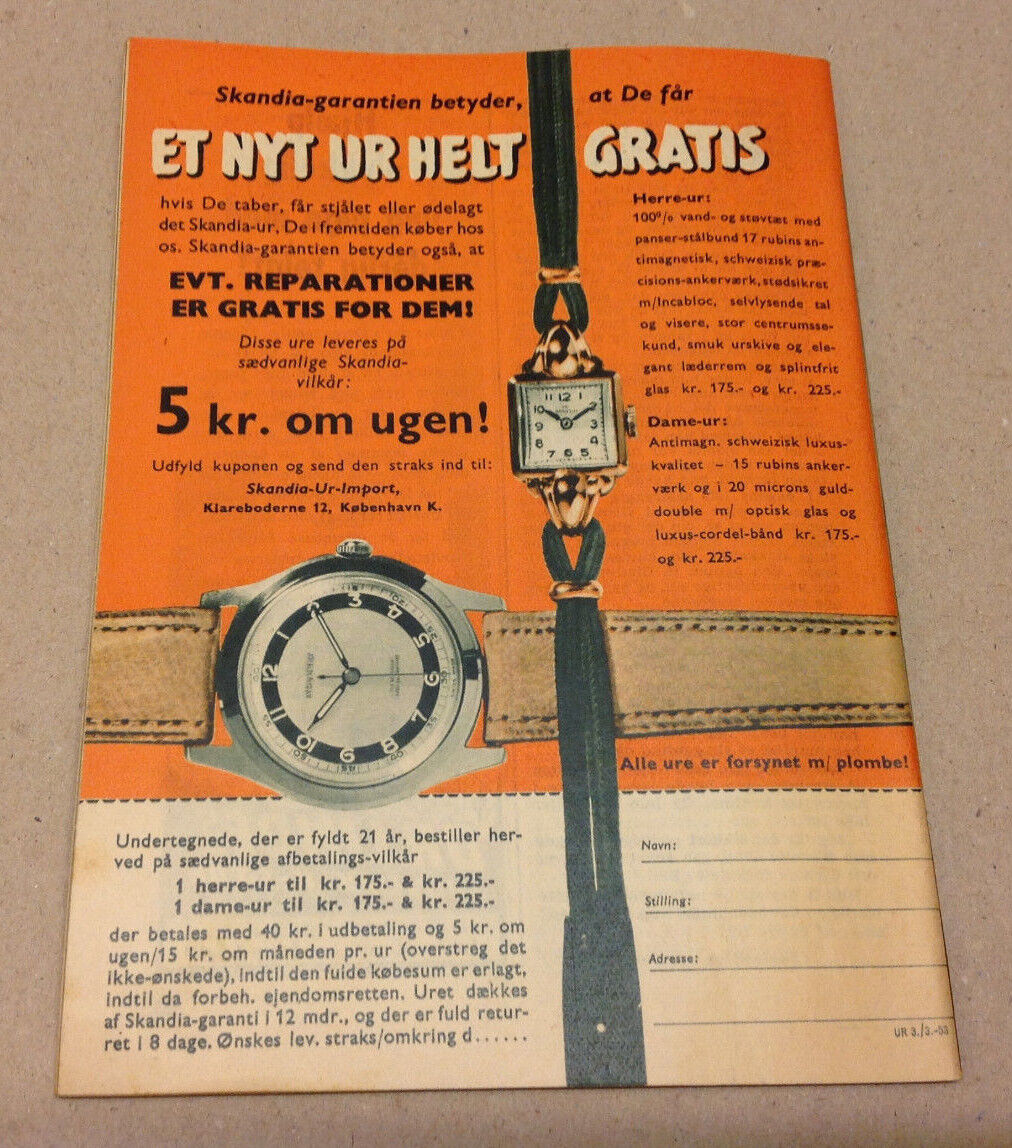 LOIS MAXWELL ON FRONT COVER +WRIST WATCH ADD BACK COVER VTG Danish Magazine 1953