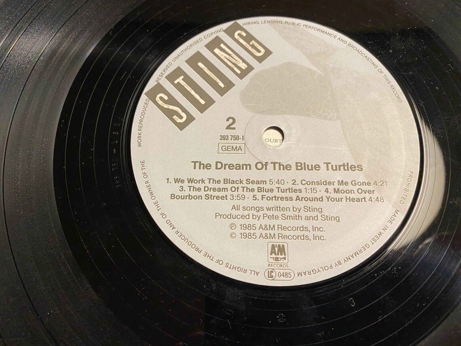 STING "THE DREAM OF THE BLUE TURTLES" A  M RECORDS 1985 10 TRACK LP INNERSLEEVE