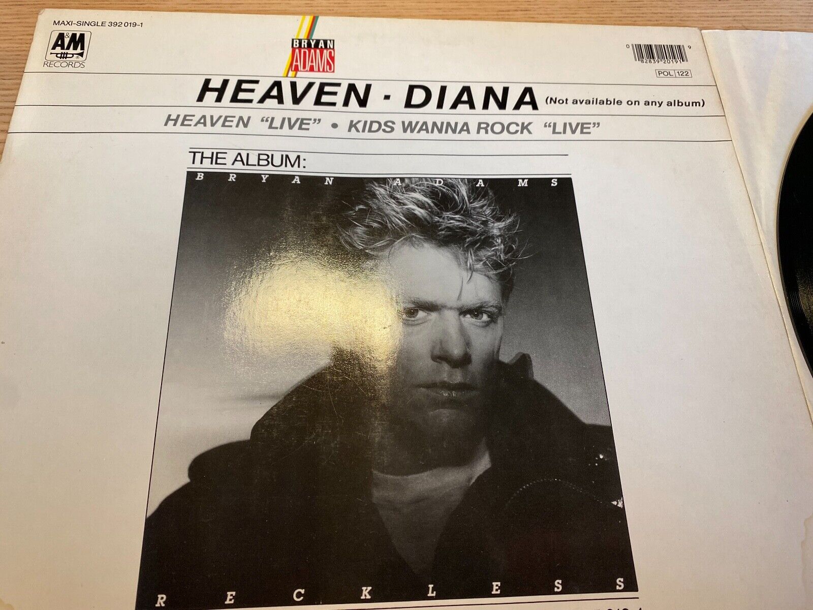 BRYAN ADAMS "HEAVEN / DIANA / KIDS WANNA ROCK" 1985 W GERMAN PRESS A  M RECORDS