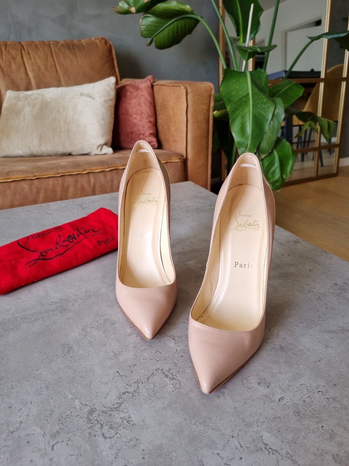 **Christian Louboutin** Beige Patent Leather Pigalle 120mm Pumps Heels Size 365