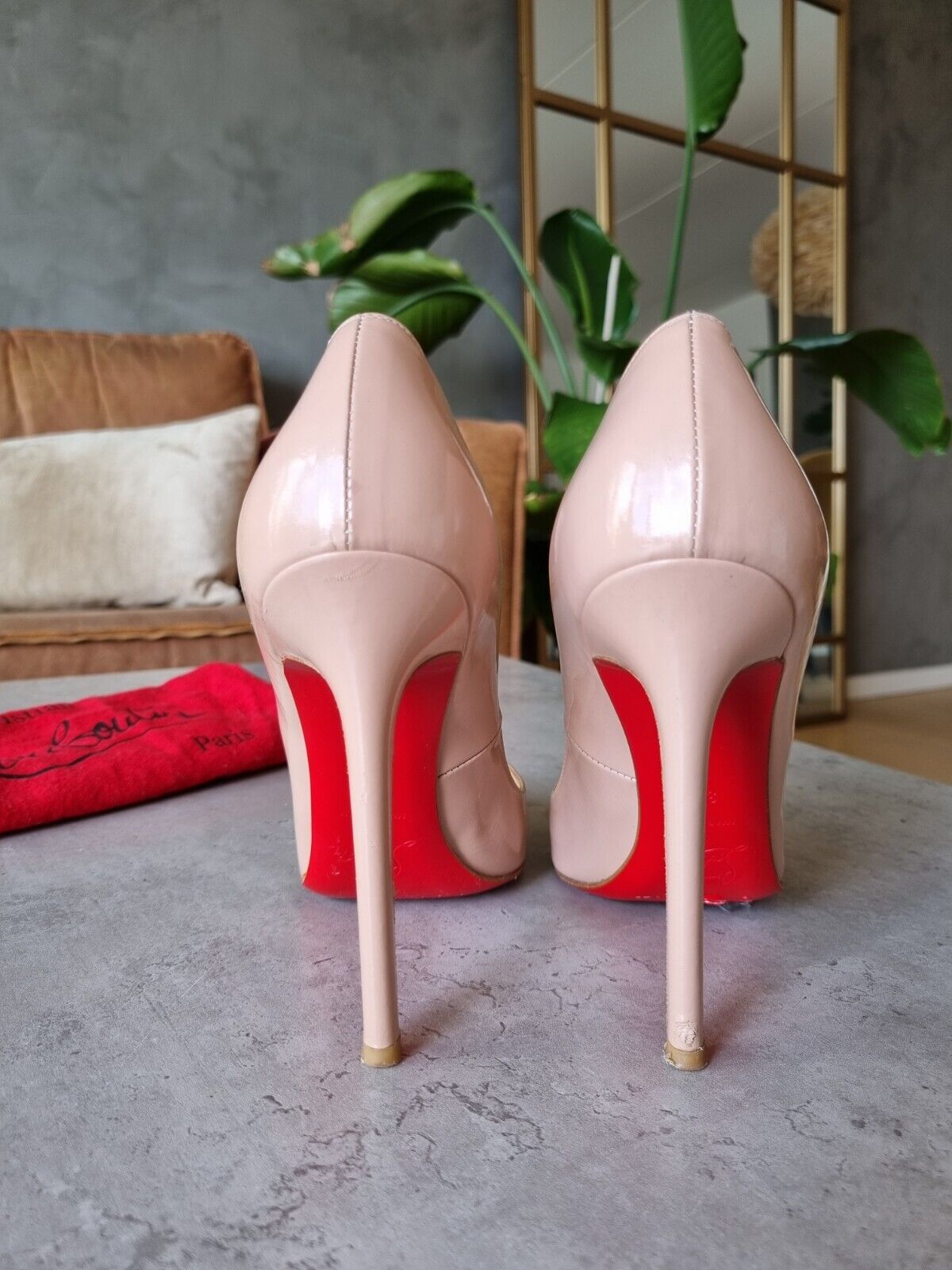 **Christian Louboutin** Beige Patent Leather Pigalle 120mm Pumps Heels Size 365