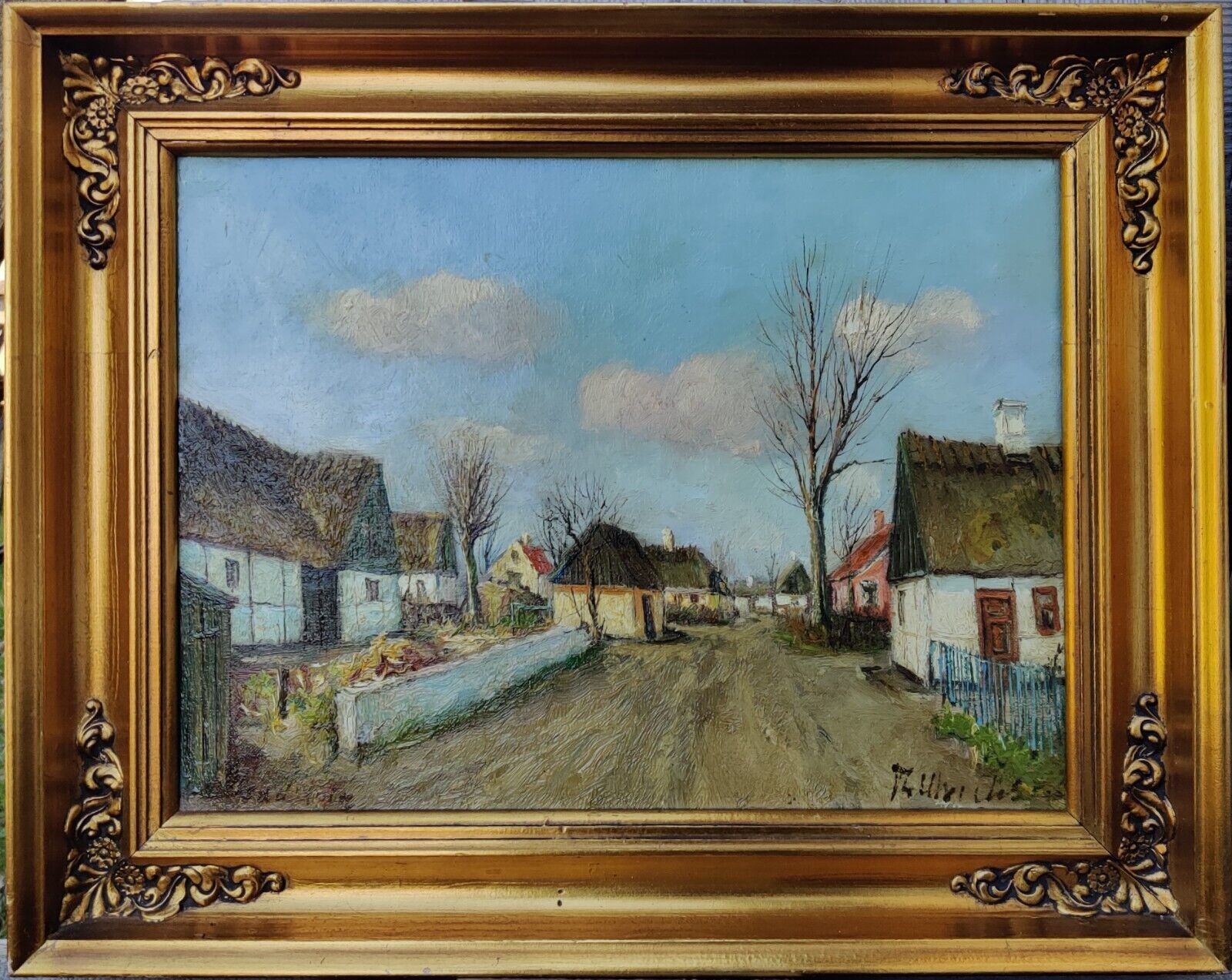 Theodor Ulrichsen (1905-1970): ROAD THROUGH VILLAGE Original oil painting