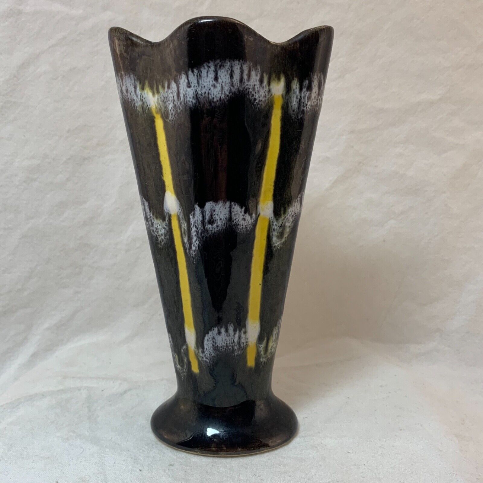 Vintage Fohr Keramik West Germany Luna vase 310-15 black  yellow