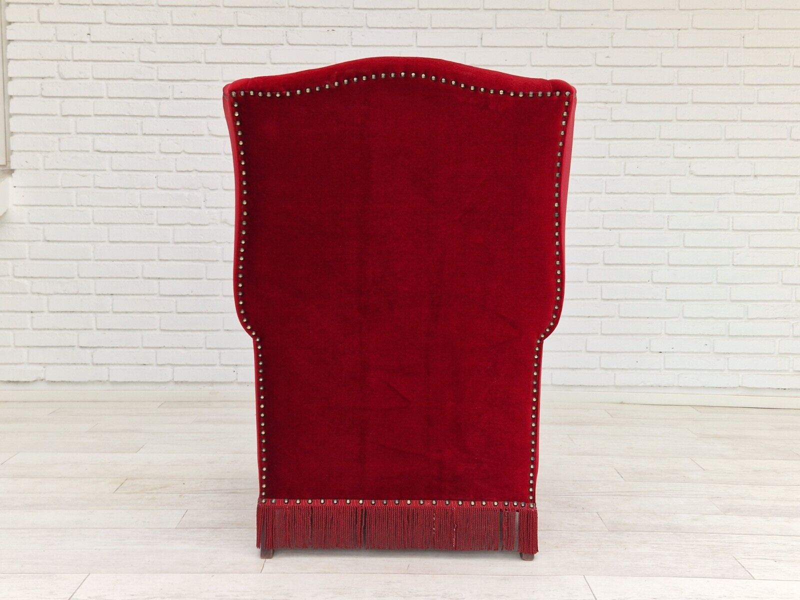 1960-70s Danish design wingback chair dark red velour original condition