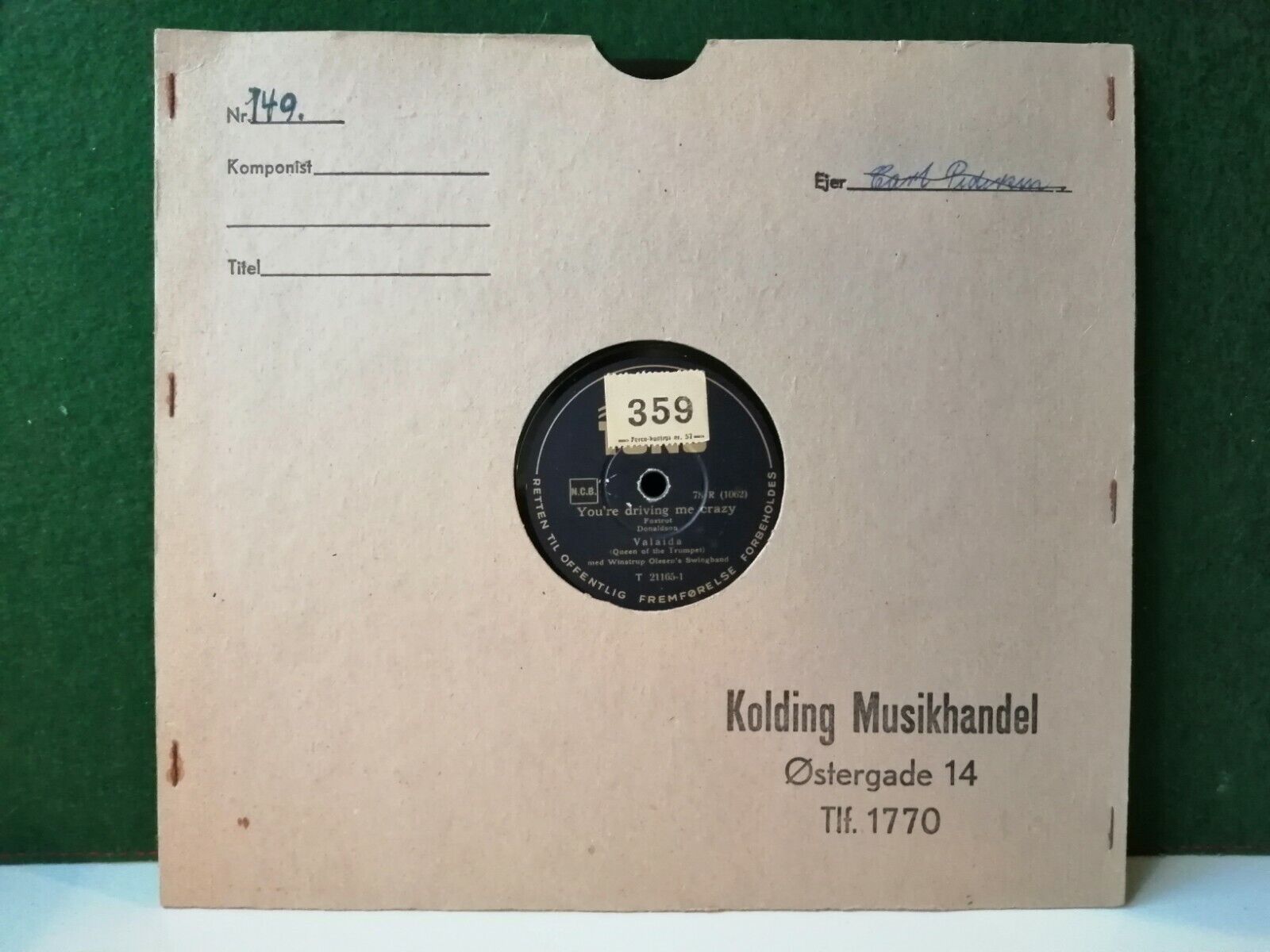 78 RPM VALAIDA (Queen of the trumpet)wWinstrup Olesen's Swingband1940RARE