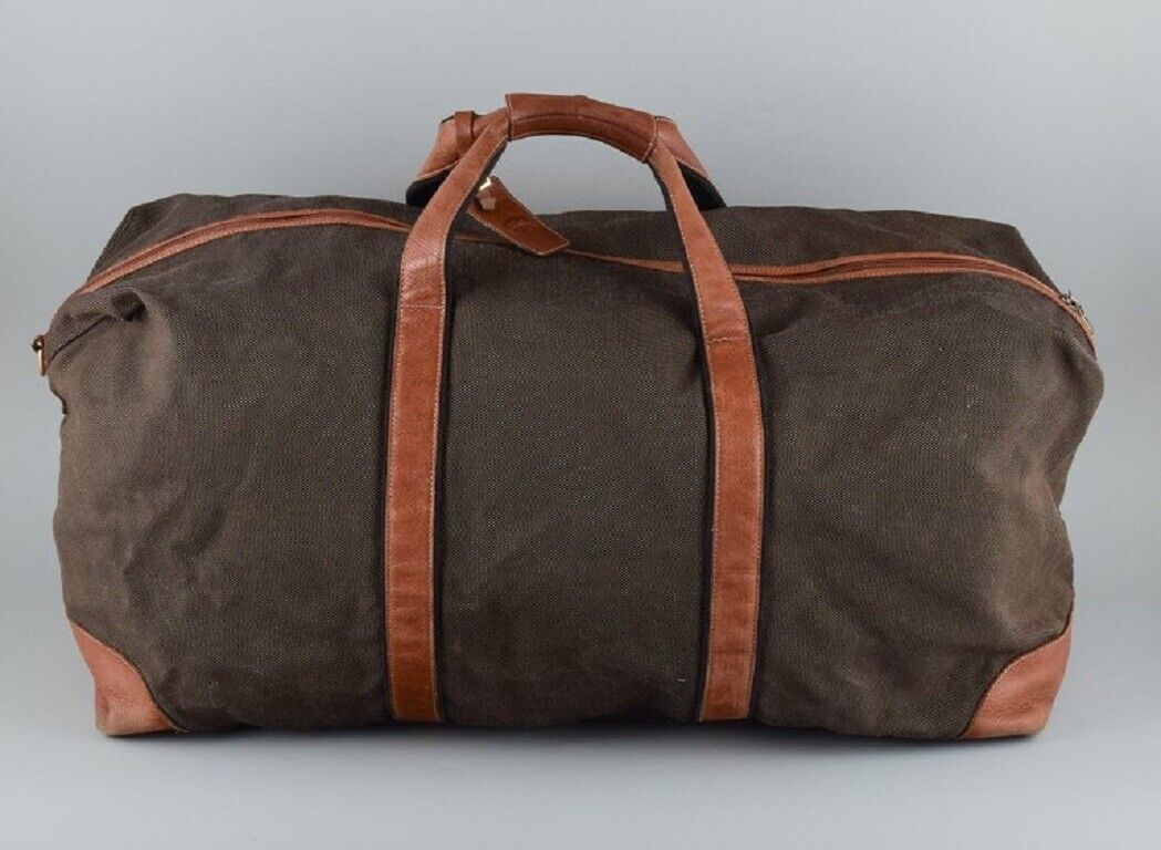 Longchamp large travel bag in canvas and grain leather Late 1900s