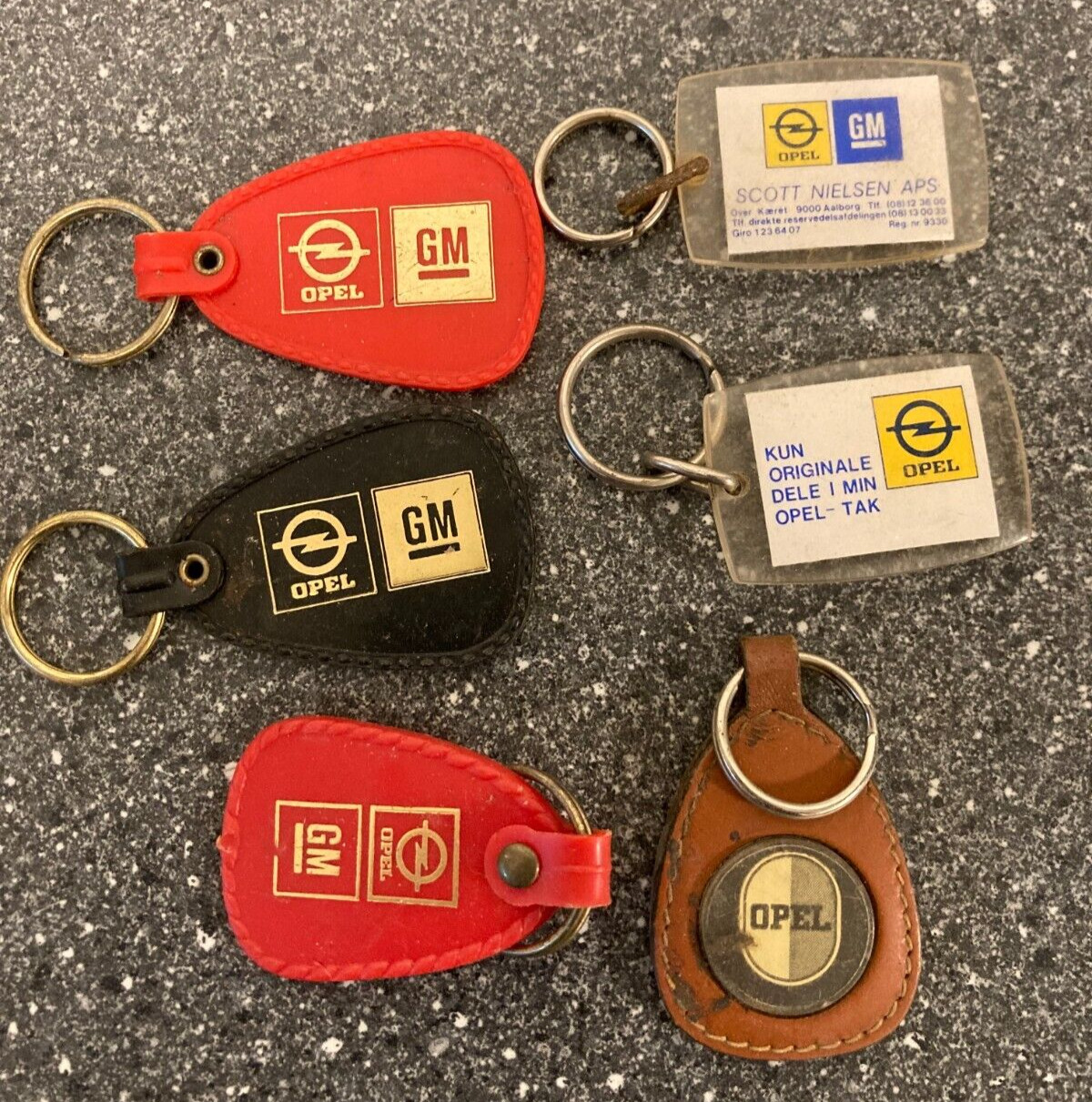 Lot of 5 Vintage Opel Keychains - 1980s Classic Car Memorabilia from Denmark