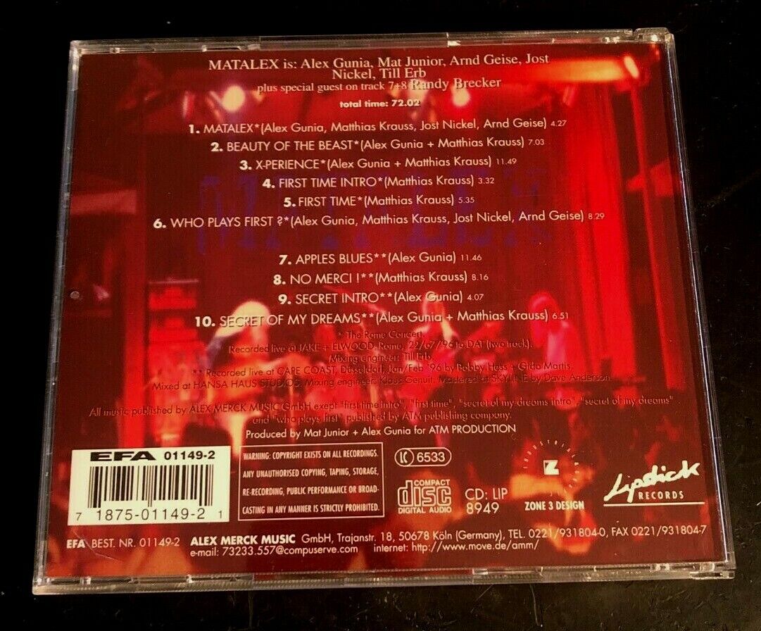 MATALEX ''LIVE'' - CD - RANDY BRECKER - JAZZ GROUNGE TOUR 1996 - FUSION!