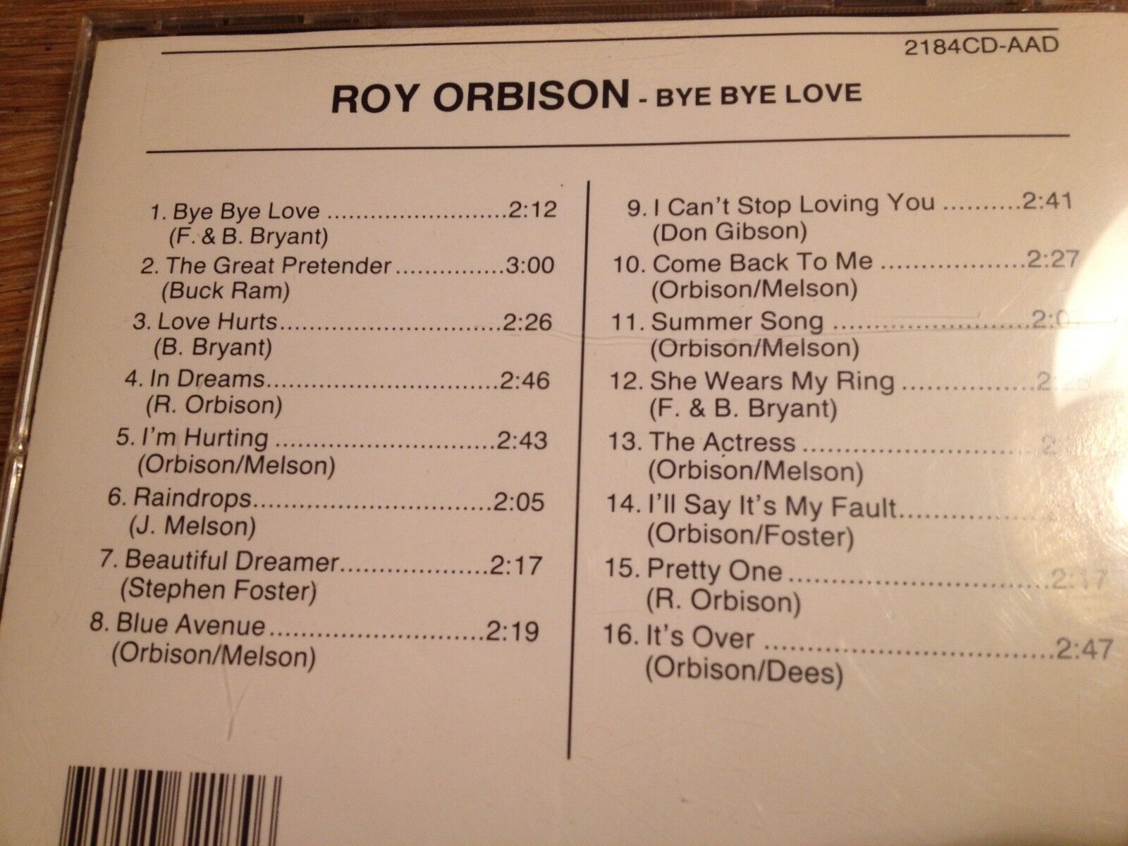 ROY ORBISON "BYE BYE LOVE" CD 16 TRACKS SUCCESS RECORDS DENMARK SPA MADE IN EEC