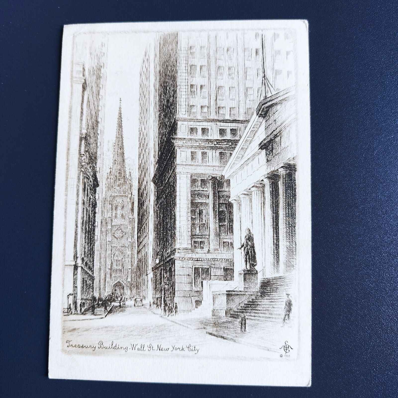 New York City Treasury Building Wall St Artist Card from 1939