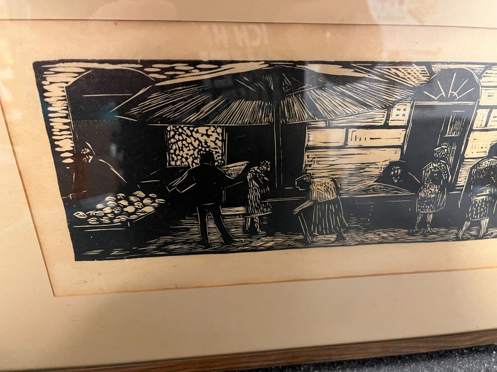 Danish Mid-Century Modern Woodcut Print Signed by Jane (?) | 55x30 cm Framed