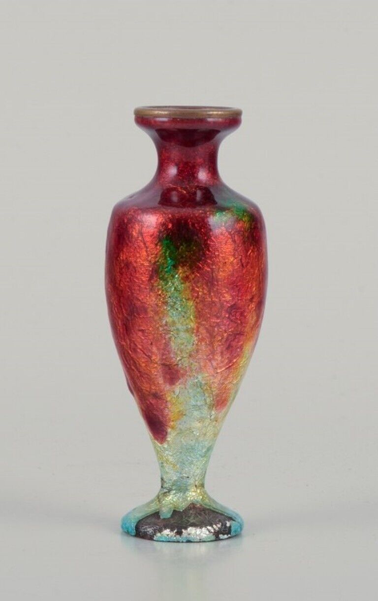 Fauré et Marty for Limoges Small  vase with polychrome enamel decoration