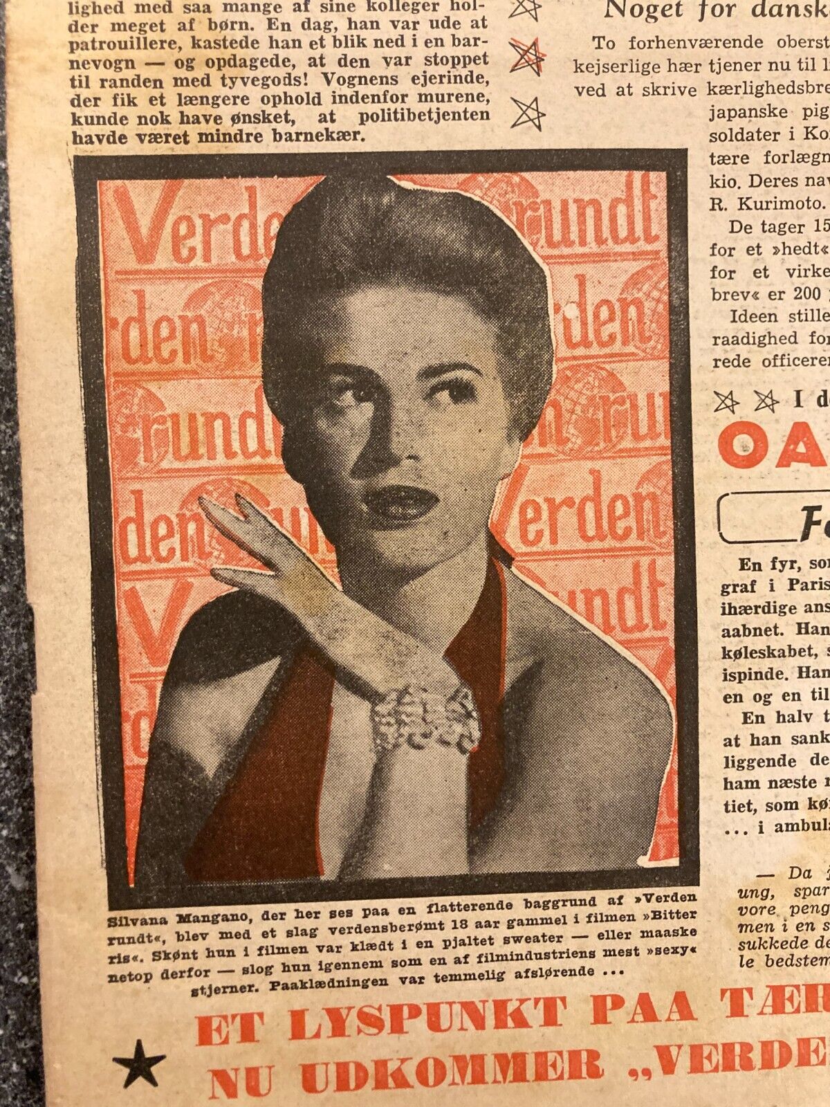 Silvana Mangano Steve Cochran Nudistcamp Danish Magazine 1954 "Verden Rundt"