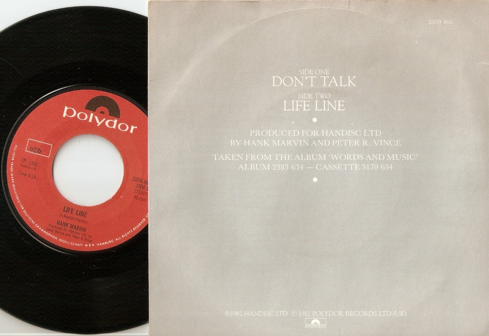 HANK MARVIN DON`T TALK  LIFE LINE NORWAY 45+PS 1982 CLIFF RICHARD THE SHADOWS