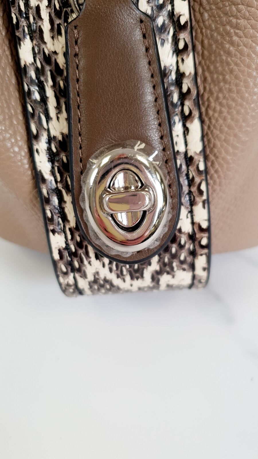 Coach Edie 31 Stone Taupe Snakeskin Colorblock Leather Shoulder Bag Coach 57670