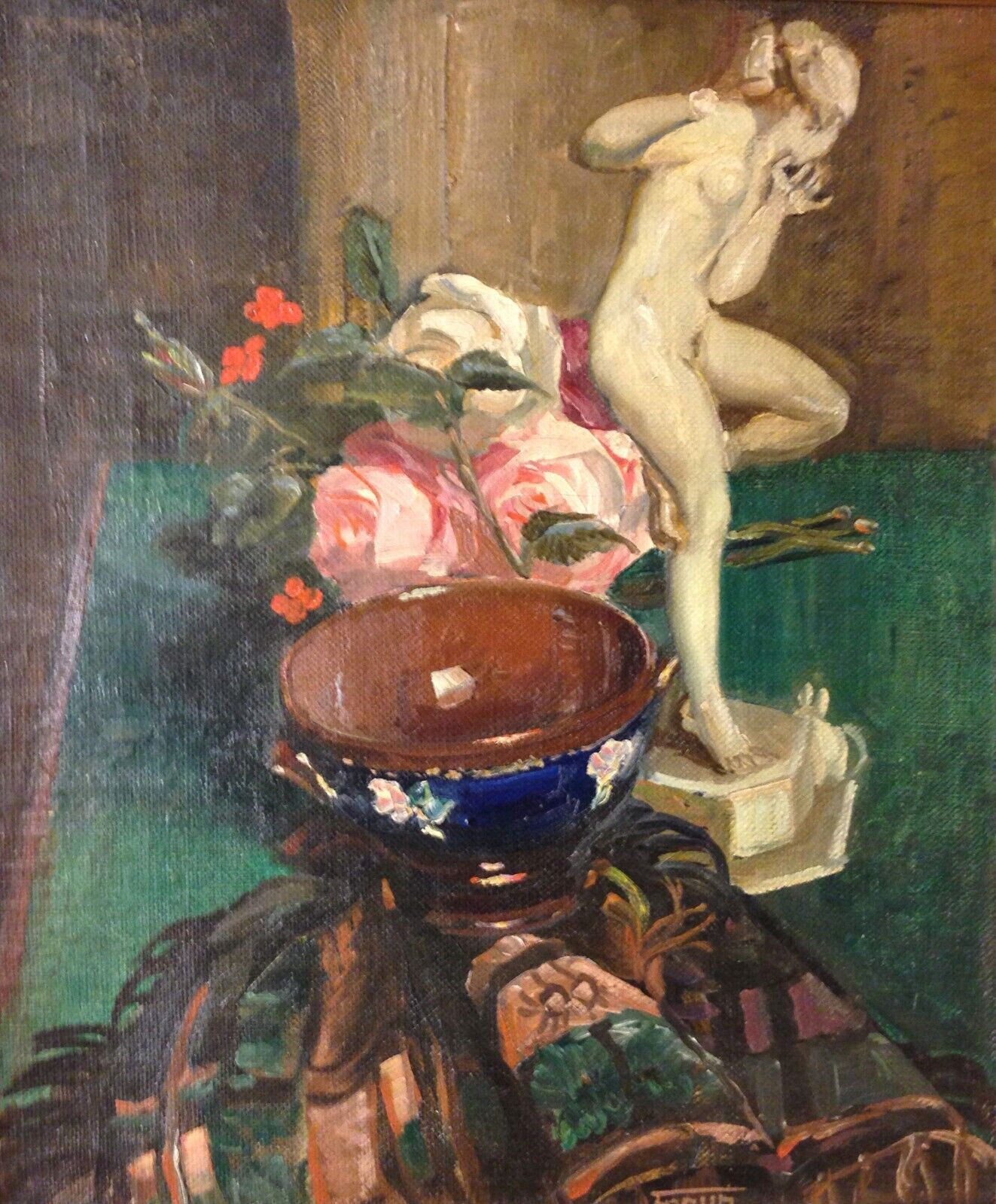 Carl Christian Forup (1883-1939): STILL LIFE WITH A FIGURINE AND FLOWERS