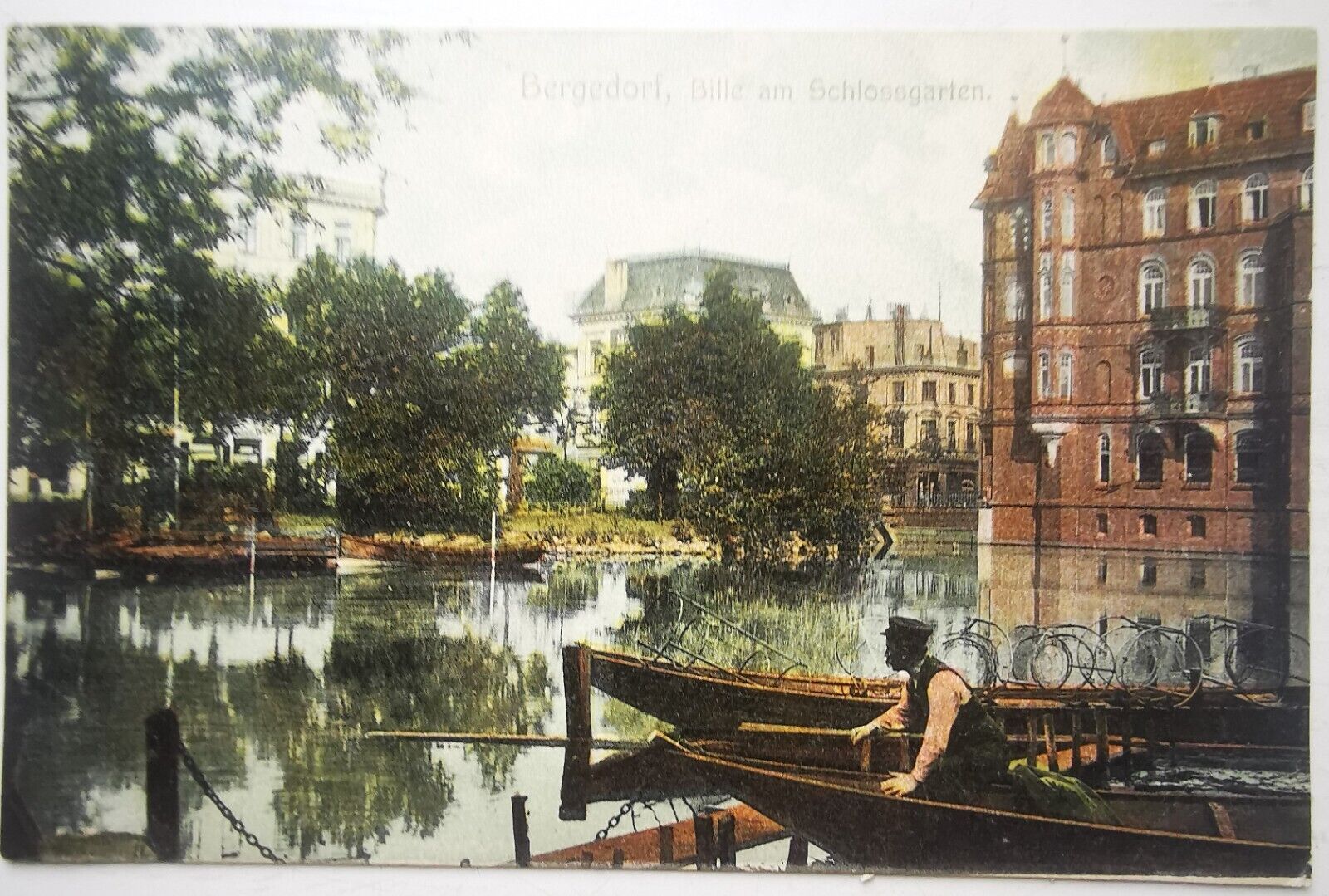 Old postcard: Motif from Castle Garden in Bergedorf Germany in 1906  pok1376