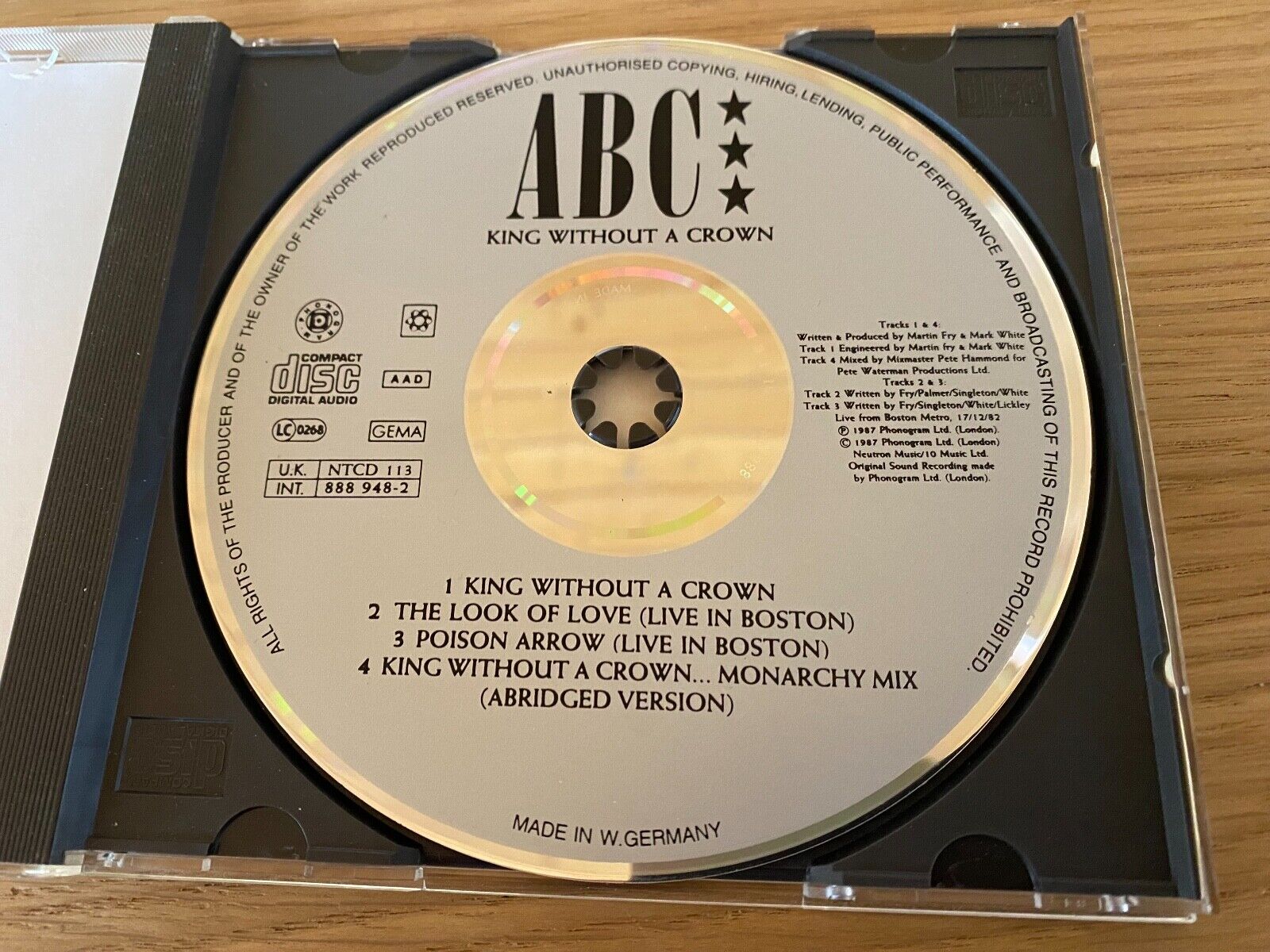 ABC "KING WITHOUT A CROWN" 4 TRACKS CD SINGLE 1987 PHONOGRAM 1 PRESS W GERMANY