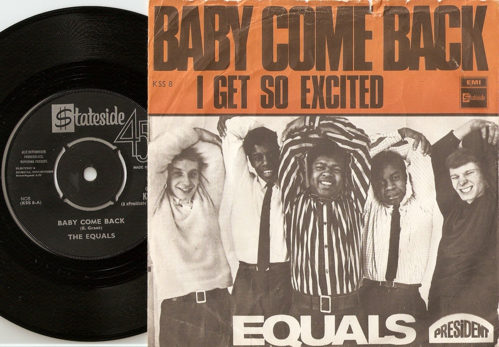 THE EQUALS BABY COME BACK  I GET SO EXCITED DANISH 45+PS `68 MOD BEAT RB SOUL