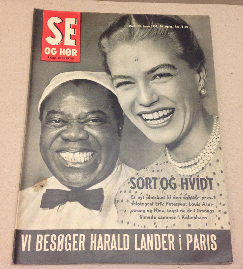 LOUIS ARMSTRONG JAZZ PLAYER NINA COPENHAGEN VISIT VINTAGE Danish Magazine 1959