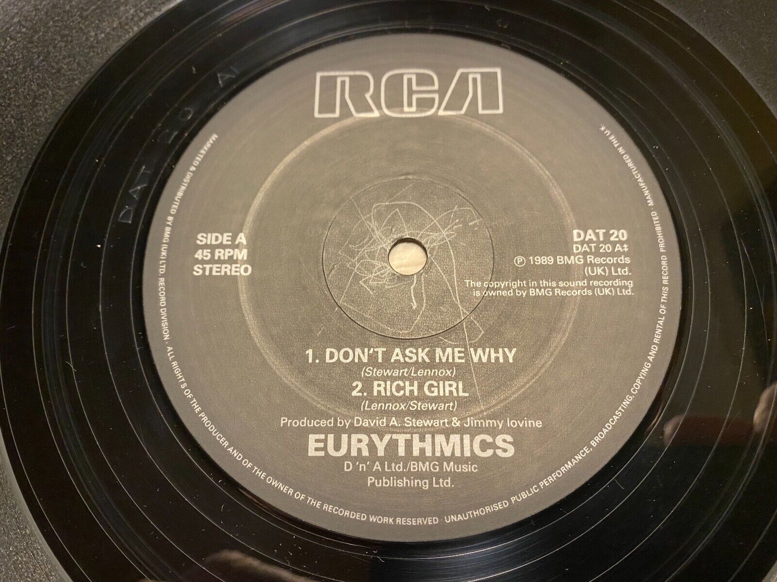 EURYTHMICS "DON´T ASK ME WHY / RICH GIRL" UK PRESSED 12" 1989 RCA RECORDS RARE