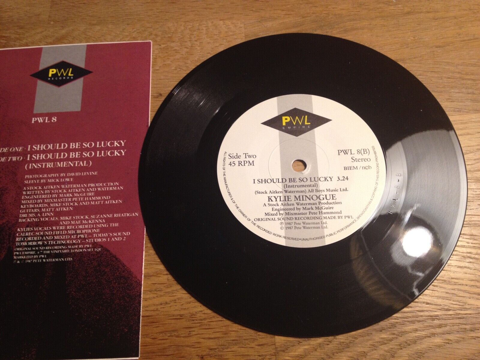 KYLIE MINOGUE "I SHOULD BE SO LUCKY" SWEDISH SINGLE NCB PWL RECORD 1987 BIEM/NCB