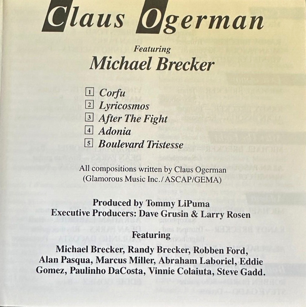 CLAUS OGERMAN ''FEATURING MICHAEL BRECKER'' - JAPAN CD - COLAIUTA/GADD/MILLER