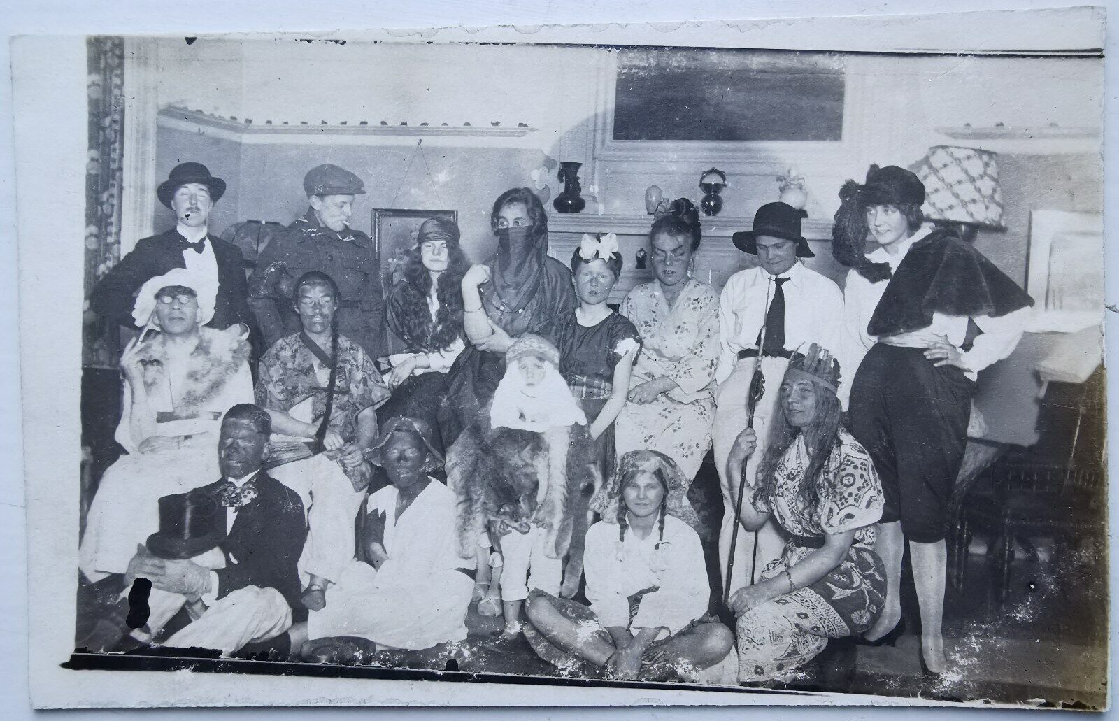 Vtg postcard: Family dressed up for carnival party Denmark c 1915   pok1041