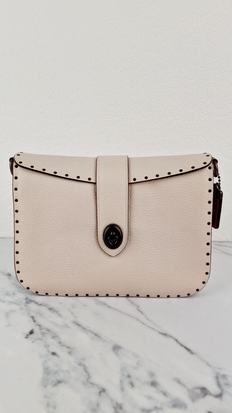 Coach 1941 Page Chalk White Border Rivets Tea Rose Shoulder Bag 31929 Leather