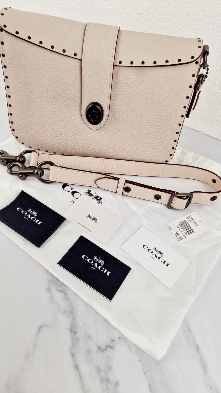 Coach 1941 Page Chalk White Border Rivets Tea Rose Shoulder Bag 31929 Leather