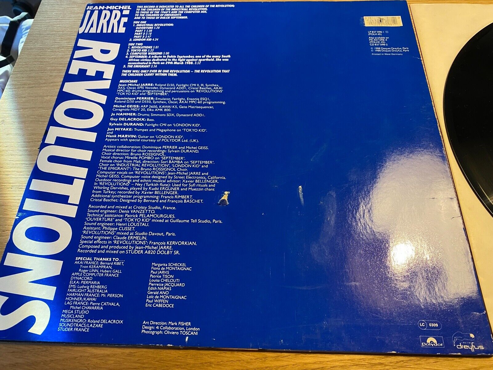 JEAN-MICHEL JARRE "REVOLUTIONS" POLYDOR RECORDS 1988 7 TRACK W GERMAN PRESS LP*