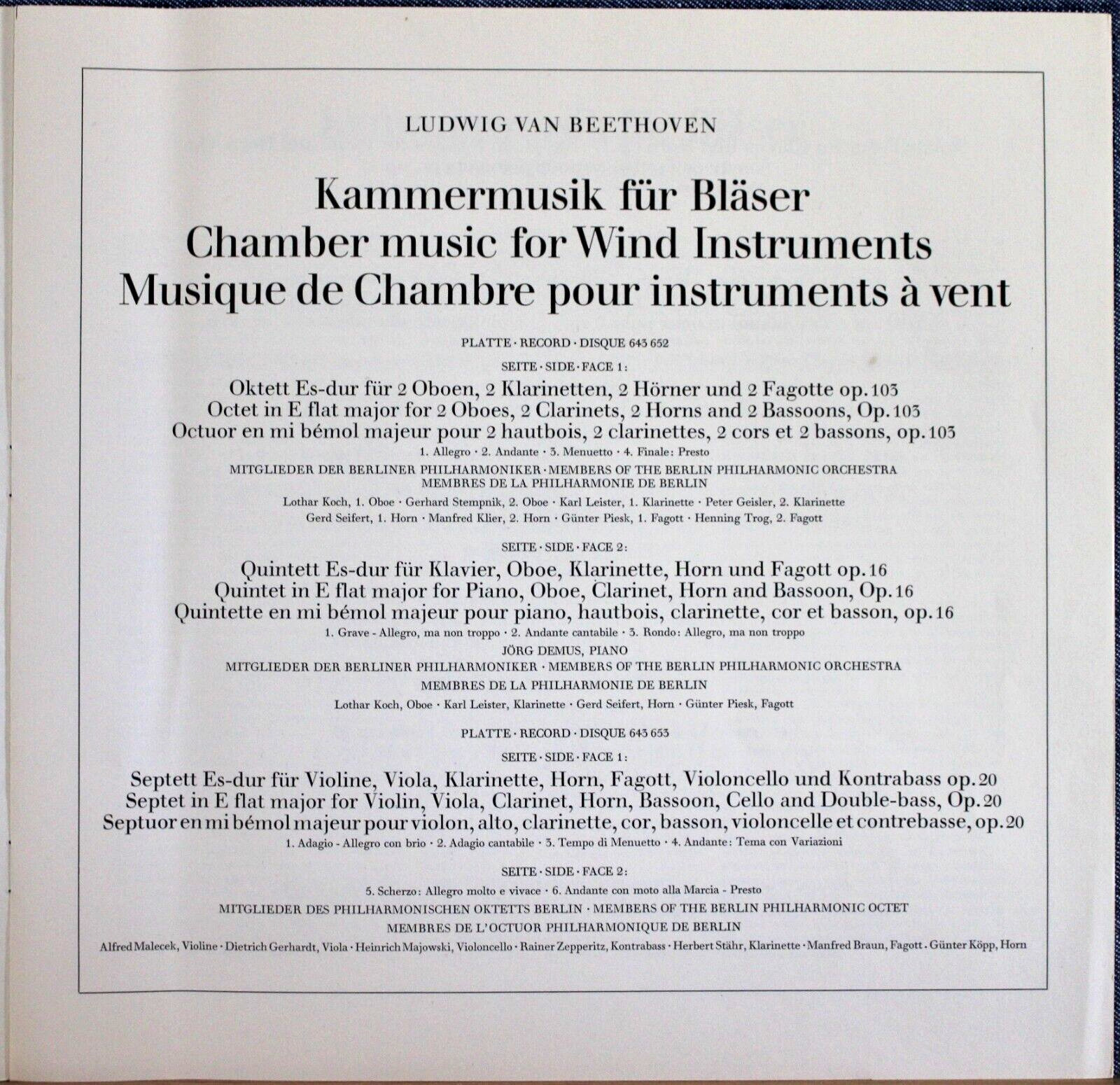 Beethoven Chamber Music for Winds DGG 2720 015 Box (4) NM