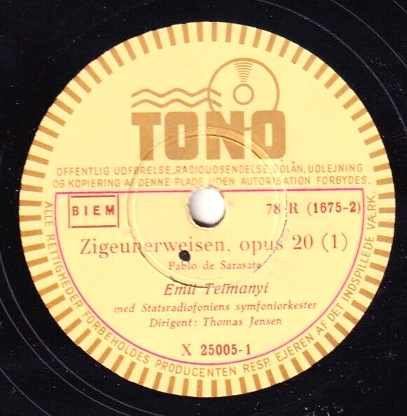 Telmanyi; Jensen. Sarasate (Zigeunerweisen). Tono X 25005. NM(-), later version